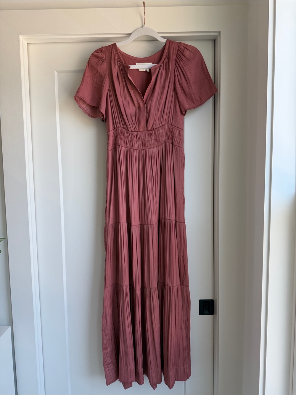 Anthropologie Somerset Rose-Mauve Tiered Maxi Dress
